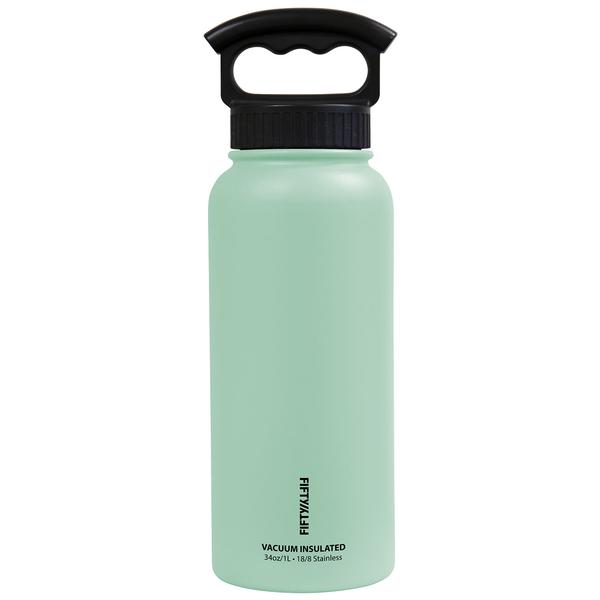 V34001MN0 34 Oz Double-Wall Vacuum-Insulated Bottles with 3 Finger Grip Cap Cool Mint