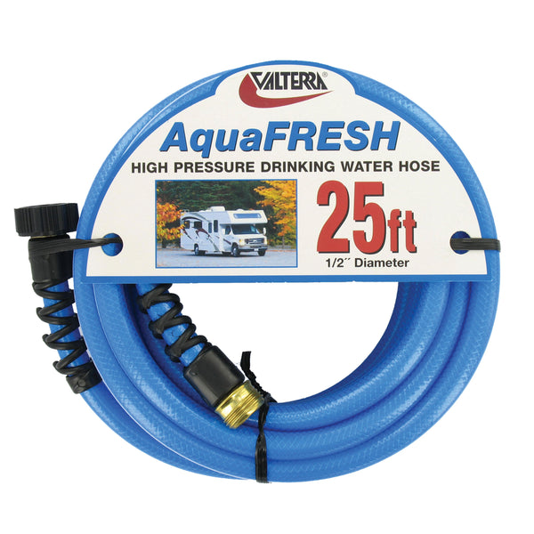 Valterra W01-8300 AquaFresh High Pressure Drinking Water Hose with Hose Savers - 1/2  X 25   Blue