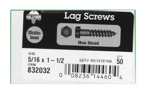 Hillman 5/16 in. X 1-1/2 in. L Hex Stainless Steel Lag Screw 50 Pk