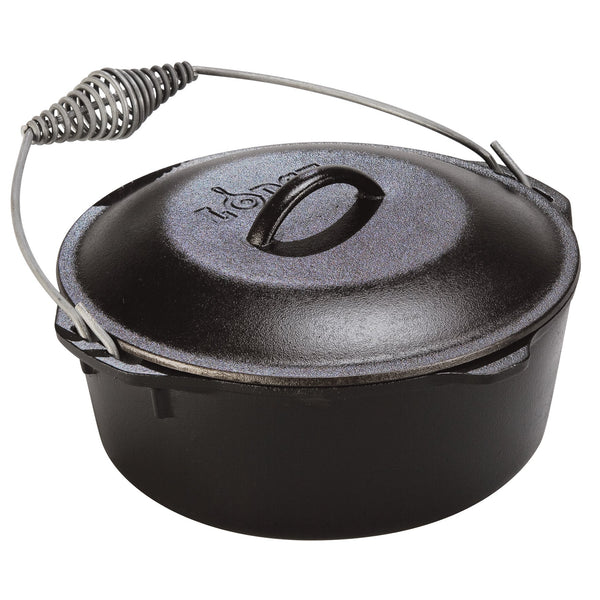 Lodge 5 Qt. Cast Iron Dutch Oven with Lid and Spiral Bail Handle Black