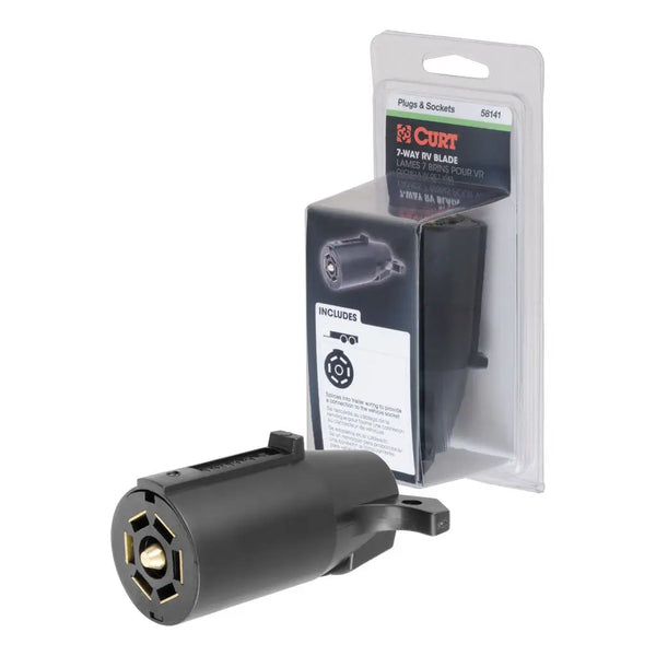 Curt 7-Way RV Blade Connector Plug (Trailer Side Black Plastic Packaged) #58141