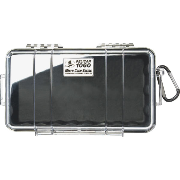 Pelican Micro Case 1060 with Clear Lid and Carabineer - 5.56" X 2.62" X 9.37" - Steel - Black