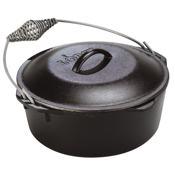 Lodge 5 Qt. Cast Iron Dutch Oven with Lid and Spiral Bail Handle, Black