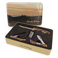 Uncle Henry 3 Fixed and Folder Knives with Shot Glass