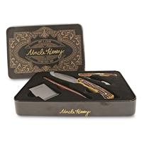 Uncle Henry Fixed and Folder Knife with Money Clip and Pen Gift Tin