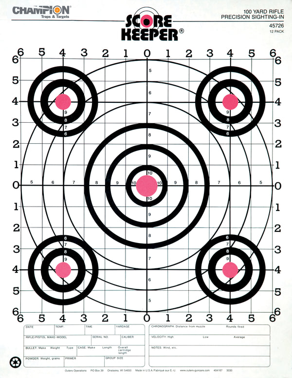 Champion Scorekeeper Paper Precision Fluorescent Orange Bull 100-Yard Small Bore Sight-In Target